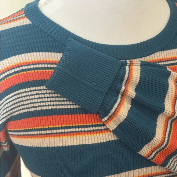 Falls Creek Teal and Orange Striped Sweater Size L - Picture 6 of 10